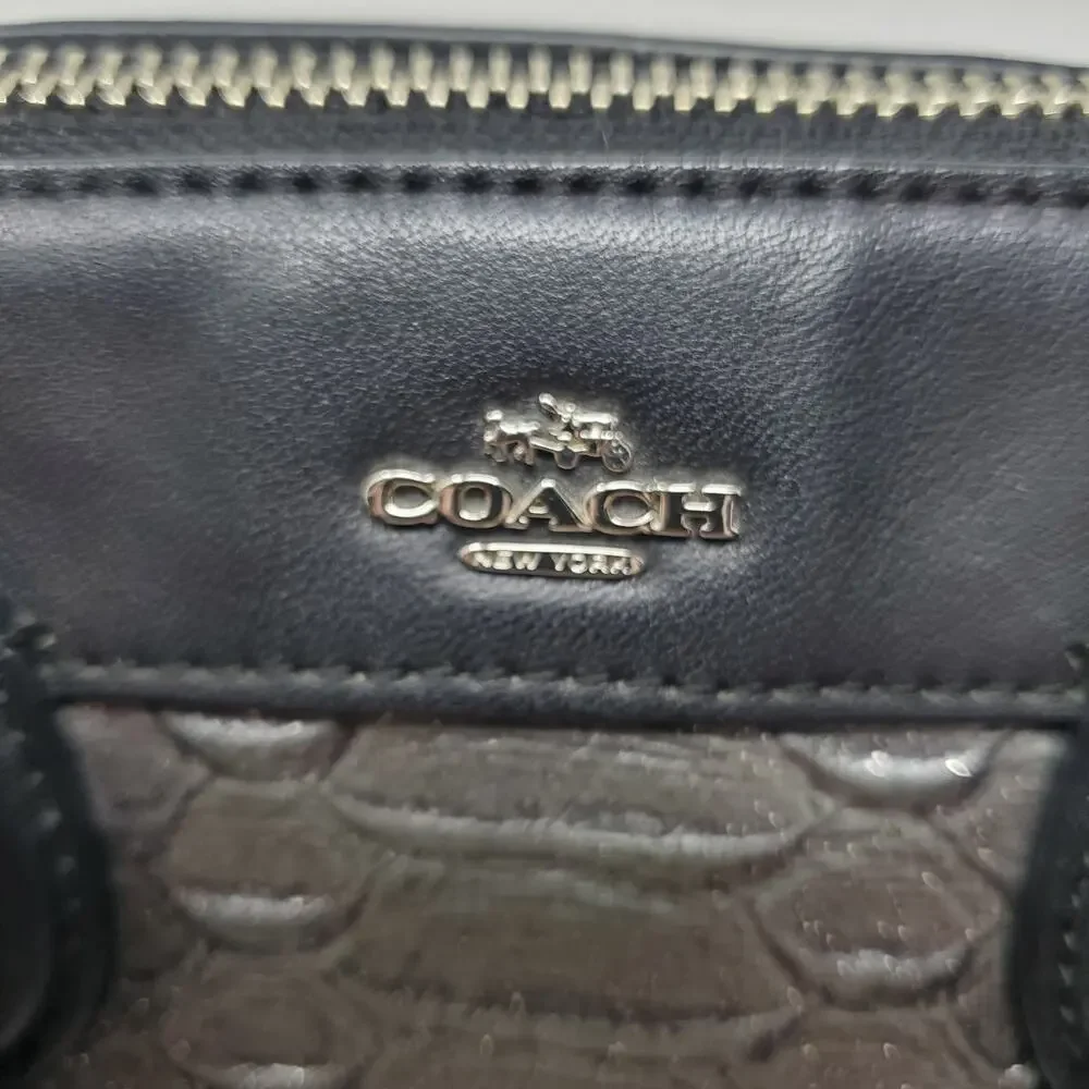 Coach Baby Bennett Satchel Handbag Metallic Gunmetal Black Snake Embossed F36657